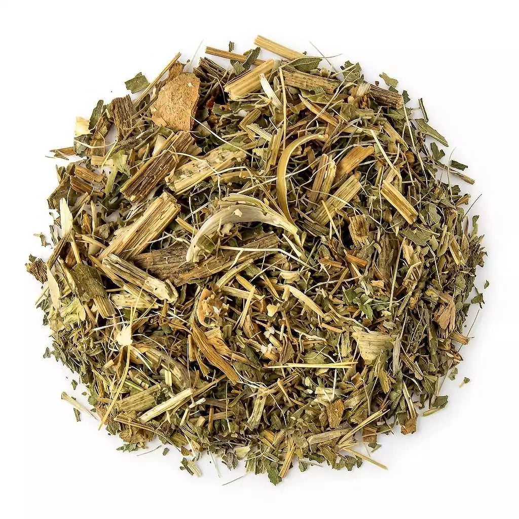 Blessed Thistle dried herb 2oz — pale dried Cnicus benedictus leaves and flower fragments for hex-breaking and protective ritual work.