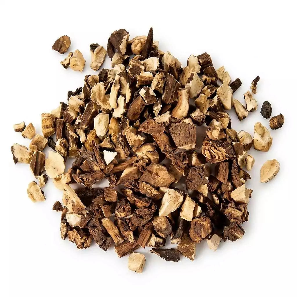 A 2-ounce packet of dried dandelion root (Taraxacum officinale) herb for ritual magic, divination, wish-making, and folk-magic spiritual use.