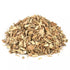 Dried white willow bark cut herb showing natural brown fibrous texture of Salix alba bark pieces in a small pile