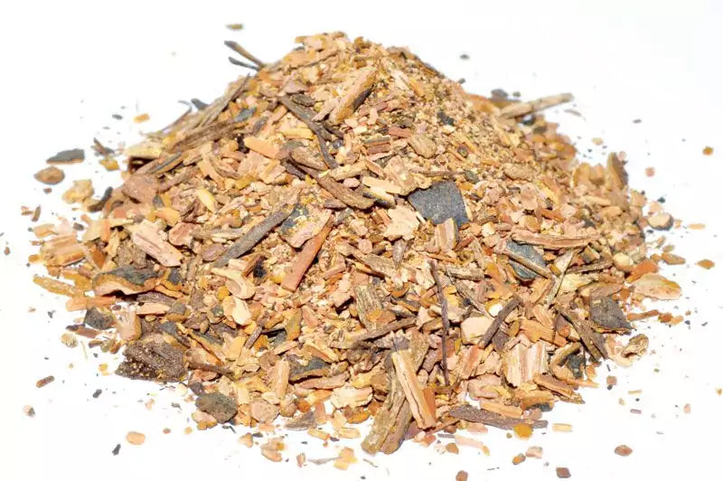 A 1oz packet of dried sarsaparilla root cut pieces in brown fibrous form for hoodoo love-drawing and money ritual spell work.