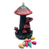 Seven-inch ceramic mushroom backflow incense burner showing the waterfall smoke cascading down the mushroom stem — altar decor piece.