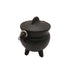 Small black cast iron cauldron with fitted lid, three legs, and a side handle — 2.75-inch mini ritual burning pot for altar use.