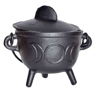 5" Cast Iron Triple Moon Cauldron with Lid
