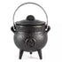 Black cast iron pentagram cauldron 3 inch with lidded top and three short legs — compact Wiccan altar incense burner.