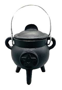 3" Pentagram cast iron cauldron w/ lid