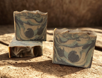 Cleansing collection - three soap bars containing swirl pattern of dead sea mud, Brazilian green and yellow clay.