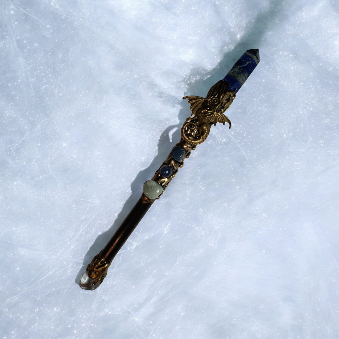 Lapis Lazuli &amp; Gold Dragon Wand – Protection, Power &amp; Prosperity (10")