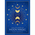Blue cover with a gold border of The Little Book of Moon Magic by Francis Nightingale, showing a column of gold moon phases around a sun face inside a starburst wheel ringed with stars