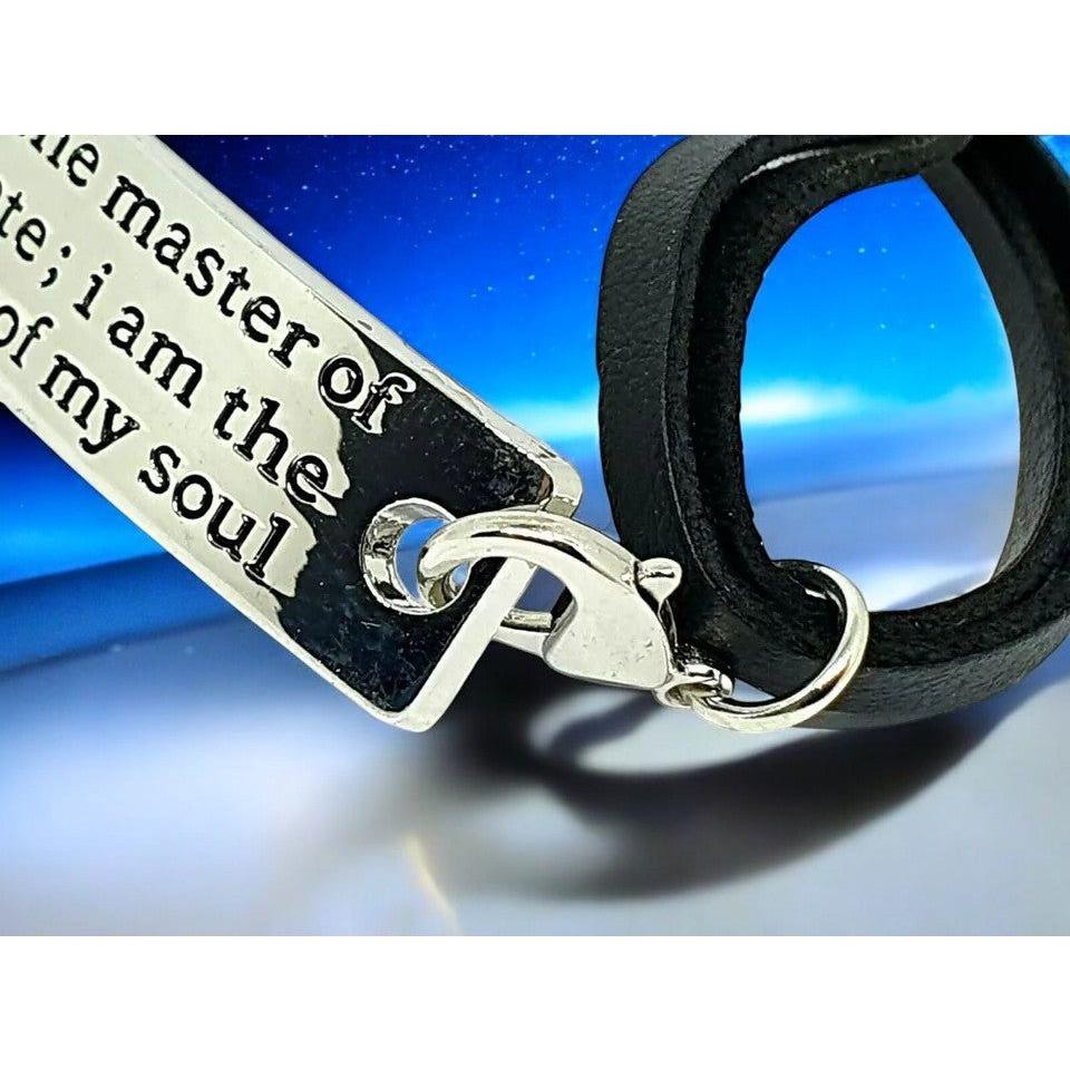 I Am the Master &amp; Captain Inspirational Bracelet – Adjustable Faux Leather, Plated Bar with Engraved Quote