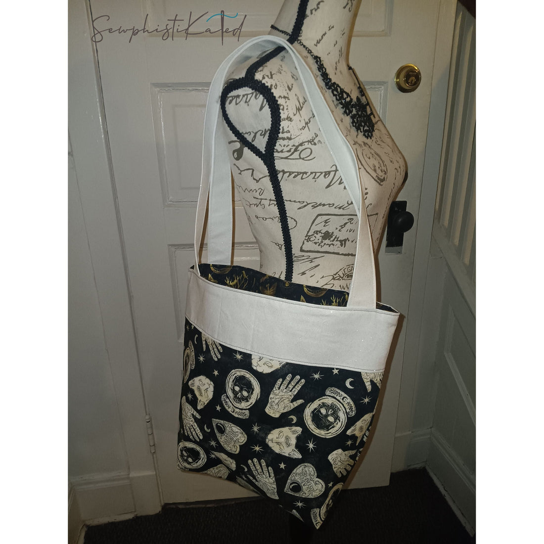 Midnight Divination Tote Bag – Handmade Witchy Bag with Multiple Pockets &amp; Mystic Print
