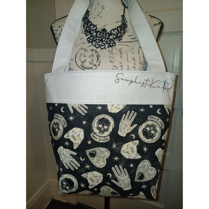 Midnight Divination Tote Bag – Handmade Witchy Bag with Multiple Pockets &amp; Mystic Print