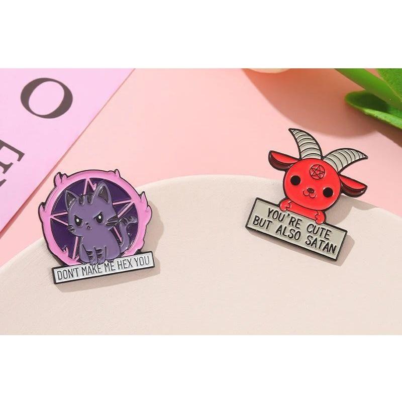 Pentagram Pets Enamel Lapel Pins | Witchy Cat &amp; Goat Pins
