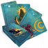 Prosperity Spells card deck by Judika Illes showing the boxed set and a fan of gilt-edged cards with gold-trimmed illustrated spell cards for wealth and abundance magic
