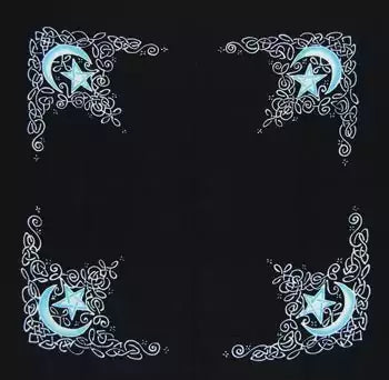 Celtic Moon altar cloth 36×36 inches — decorative ritual cloth with moon goddess Celtic knotwork design for altar coverings and full moon ceremony use.