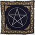 Black 36x36 inch rayon altar cloth with silver pentagram at center and gold-bordered Celtic decorative edge — full Wiccan working surface by AzureGreen.