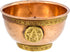 A decorative copper bowl featuring a gold-colored pentagram emblem and a geometric border design. The interior is polished, highlighting its metallic finish.