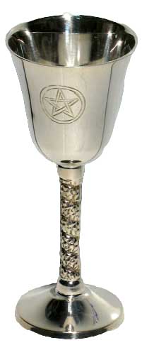 Pentagram chalice 4¾ inches — dark metal ritual cup with embossed five-point star design for Wiccan altar ceremony, libations, and sacred offering work.