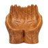 Carved wooden altar bowl shaped as two cupped hands held together for ritual offerings and crystal display on sacred altars