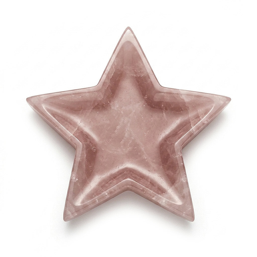 4-inch Pink Calcite star-shaped altar offering plate — a soft pink, five-pointed ritual dish for crystal charging, herb offerings, and heart-centered love work