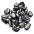 Hematite rune set showing 25 carved Elder Futhark rune stones in polished dark silver hematite displayed with rune symbols facing up.