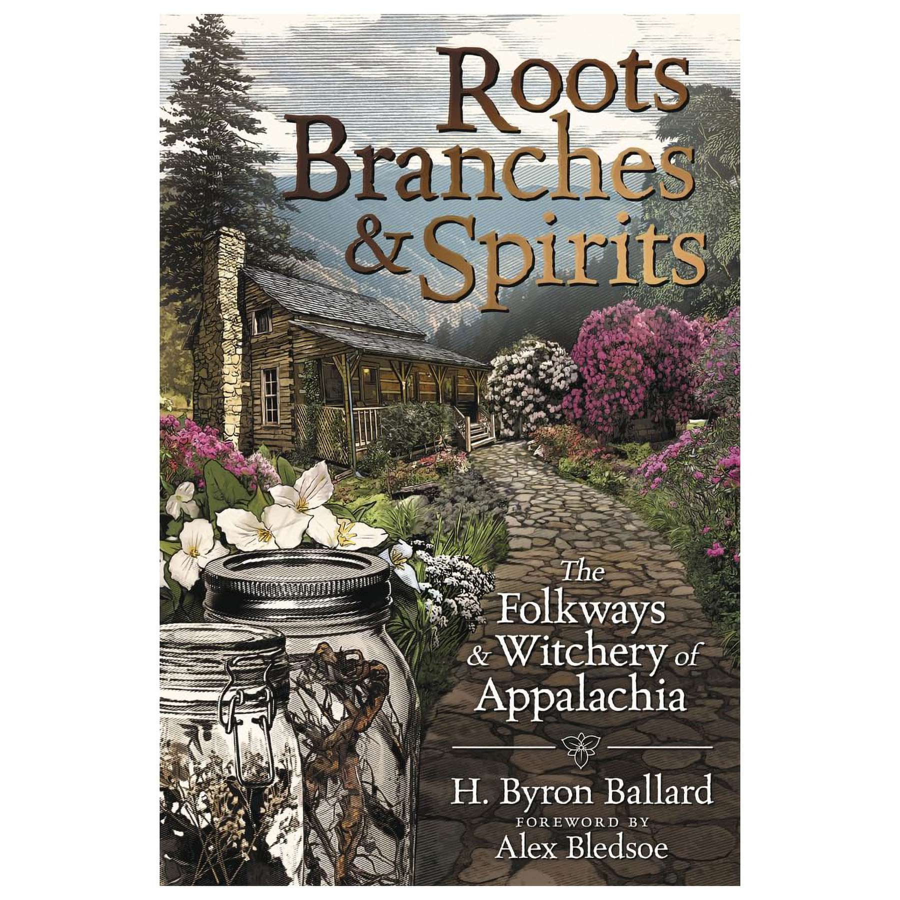 Front cover of Roots Branches and Spirits by H Byron Ballard showing earthy natural imagery with green and brown tones, published by Llewellyn Publications