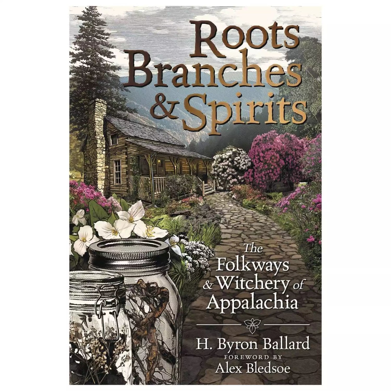 Front cover of Roots Branches and Spirits by H Byron Ballard showing earthy natural imagery with green and brown tones, published by Llewellyn Publications