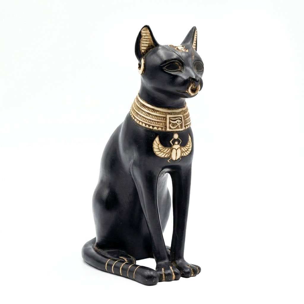 Cold-cast 5.5-inch Bastet statue of the Egyptian cat goddess, depicted in traditional seated form with detailed bronze-tone finish.