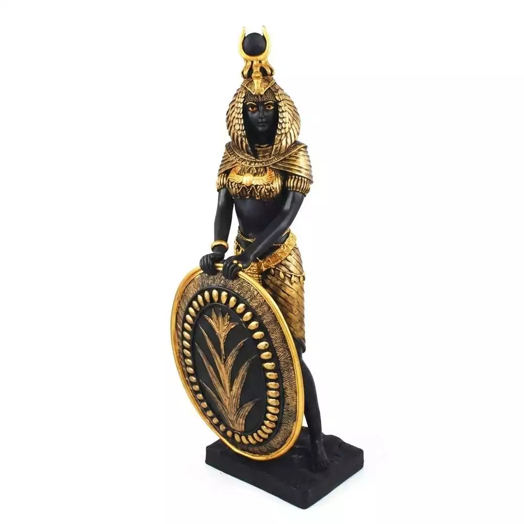 Thirteen inch large Goddess Isis Egyptian magic and motherhood statue with outstretched wings for commanding altar presence and Egyptian pagan devotion