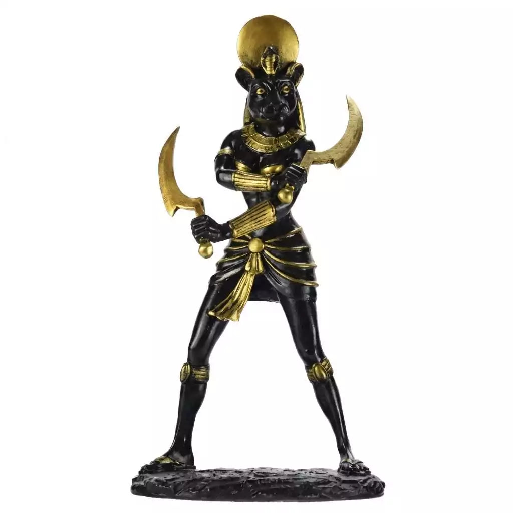 Eleven inch Sekhmet Egyptian warrior lioness goddess statue in resin for deity altar protection rituals and Egyptian pagan devotion