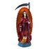 Red Santa Muerte statue showing Holy Death figure in red robes holding scythe and globe for protection and spiritual devotion altar use