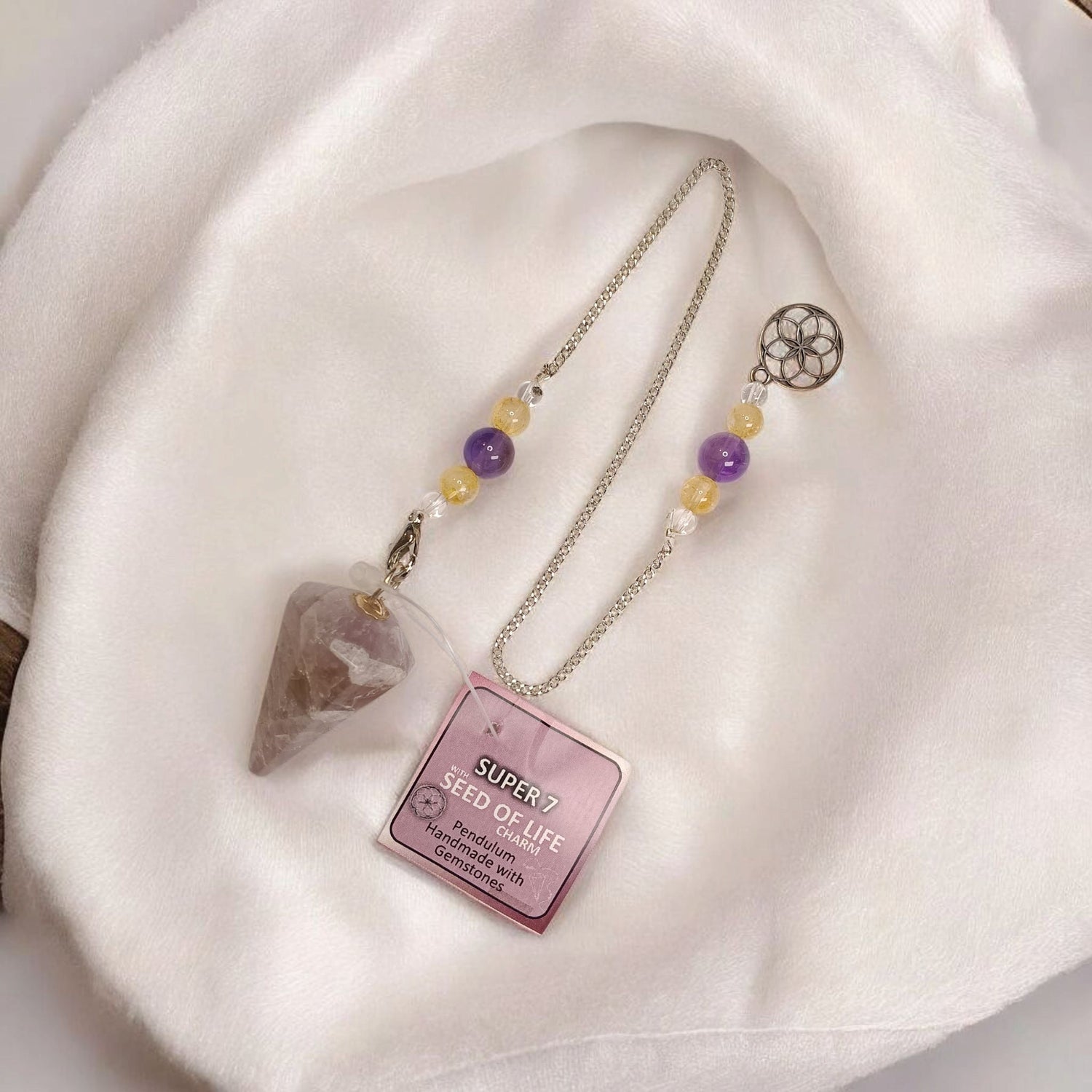 Super 7 Hexagonal Seed of Life Charm Pendulum | Spiritual Stone for Intuition, Healing &amp; Divination