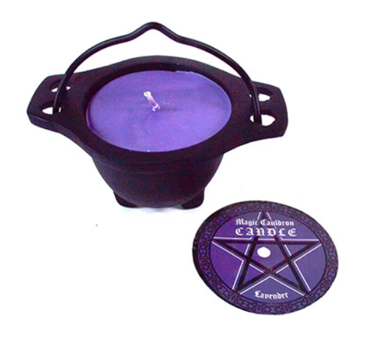 Lavender candle in cauldron