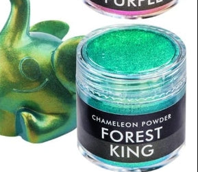 Green chameleon powder in a container labeled &