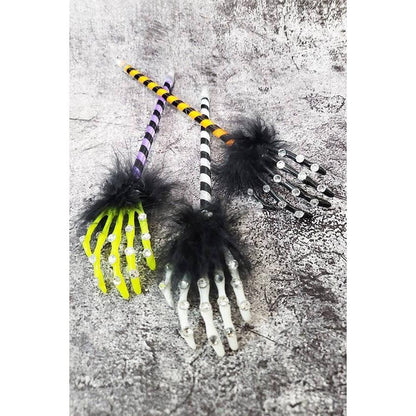 Glam Skeleton Hand Pen – Sparkly Bling &amp; Feather Boa, Random Color