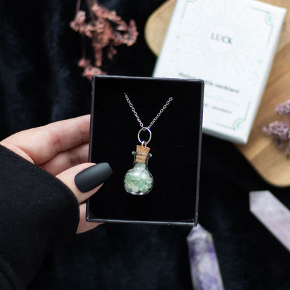 Luck Green Aventurine Potion Bottle Necklace – Crystal Witch Jewelry for Luck &amp; Prosperity