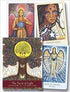 The Tarot of Light box by Denise Jarvie with artwork by Toni Carmine Salerno showing a tree with a golden disc and butterflies, beside Four of Stars and Page of Angels cards