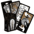 Tarot of the Sorceress 78-card deck fanned out showing intricate black and gold dark fantasy illustrations, Berengère Demoncy tarot deck in a box set.