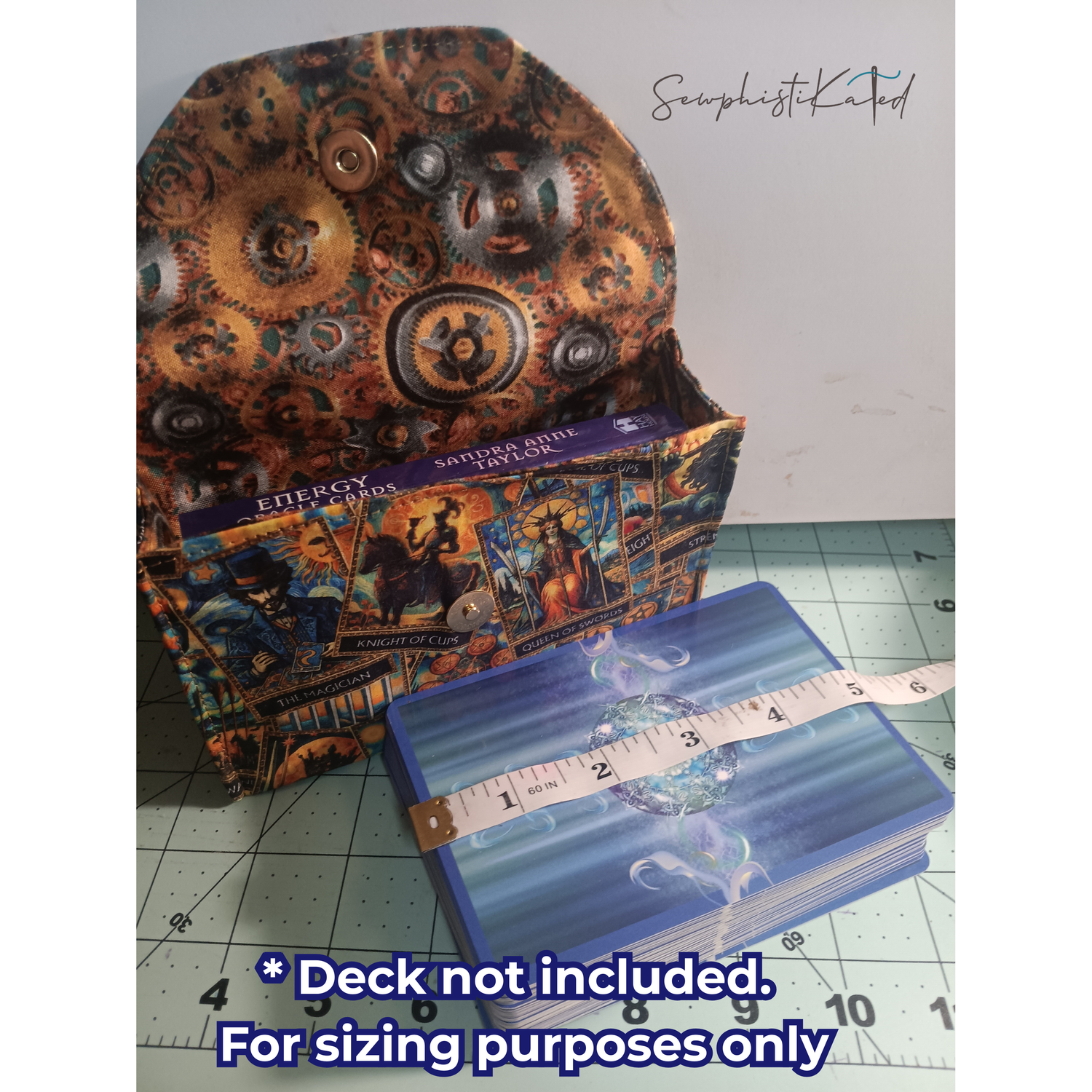 Handmade Tarot &amp; Oracle Card Deck Case – Tarot Theme, Steampunk Lined, Snap Closure (5.75”)