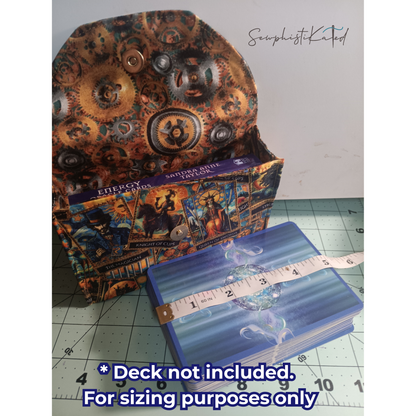 Handmade Tarot &amp; Oracle Card Deck Case – Tarot Theme, Steampunk Lined, Snap Closure (5.75”)