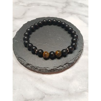 Tiger Eye &amp; Black Bead Stretch Bracelet – 1 or 2 Tiger Eye Beads