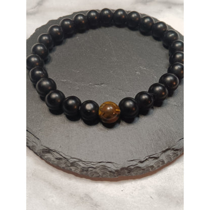 Tiger Eye &amp; Black Bead Stretch Bracelet – 1 or 2 Tiger Eye Beads