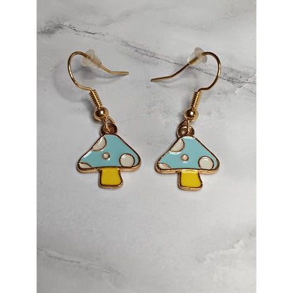 Whimsical Toadstool Mushroom Earrings – Enamel Dangle in Red, Pink, Lavender, Sky Blue