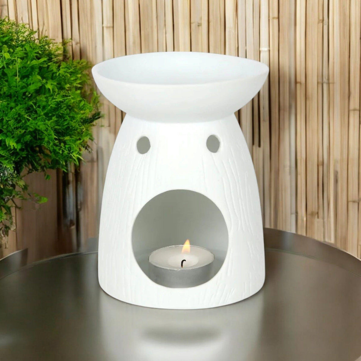 Tree of Life Oil Burner – Matte White Ceramic with Soft Illumination