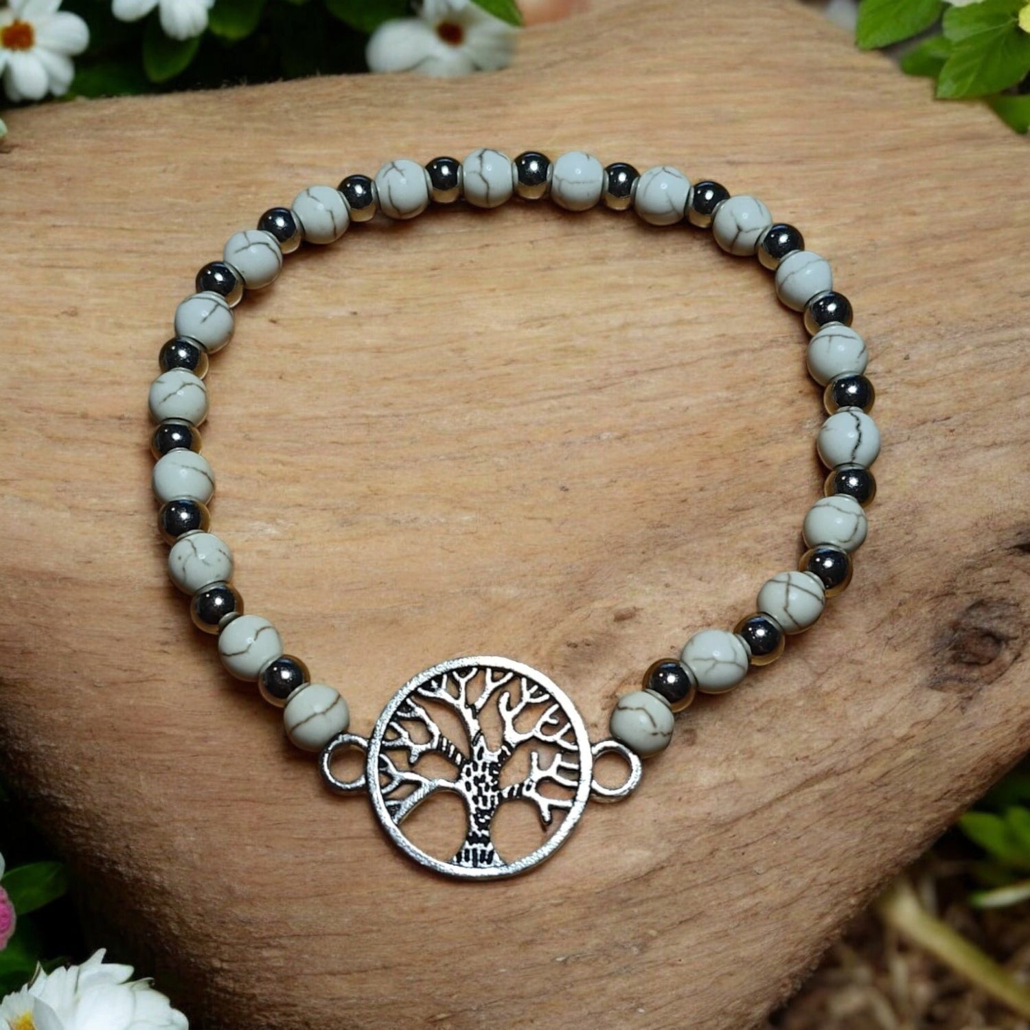 Tree of Life Beaded Bracelet – Stretchy &amp; Lightweight with Silver Charm (3 Colors)