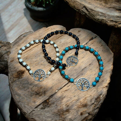 Tree of Life Beaded Bracelet – Stretchy &amp; Lightweight with Silver Charm (3 Colors)