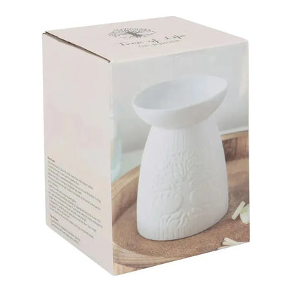 Tree of Life Oil Burner – Matte White Ceramic with Soft Illumination