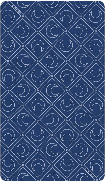 Trionfi Della Luna tarot card back design showing a repeating pattern of crescent moons and geometric shapes in a vintage esoteric style.