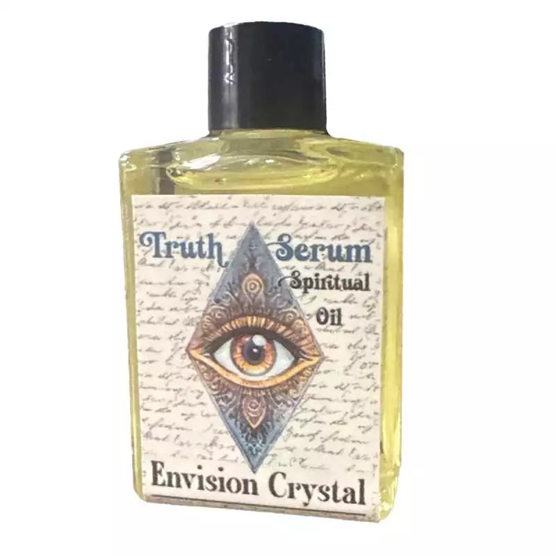 Truth Serum Spiritual Oil by Envision Crystal shown in small ritual oil bottle for anointing and spell work