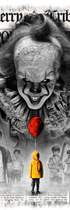 Clown with red ball and children in yellow raincoat in front, inspired by &