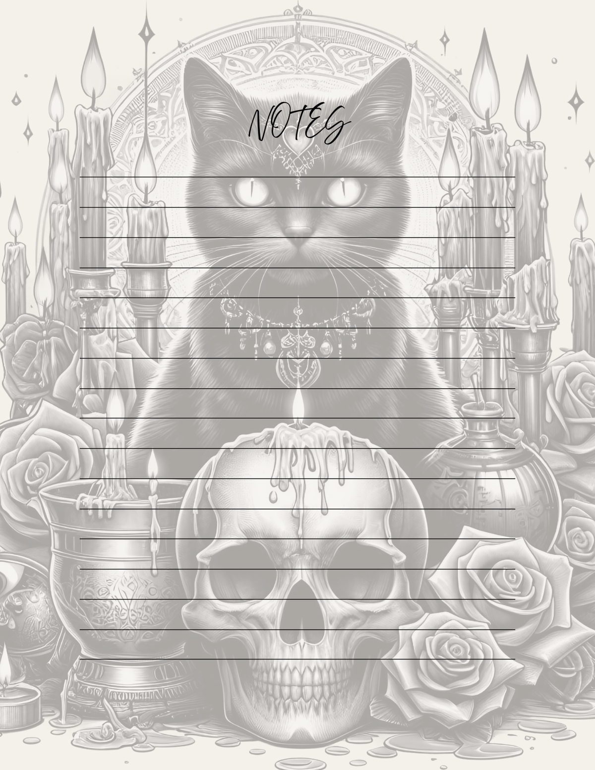 Gothic black cat with skull notepad
